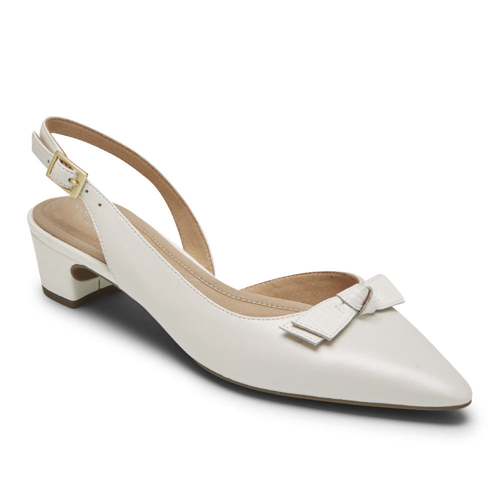 Rockport Heels For Womens White - Total Motion Gracie Bow Slingback - VR6485301